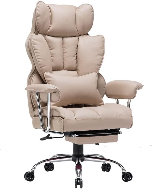 Silla de oficina alta, silla de computadora de cuero PU, silla ejecutiva con reposapiernas y soporte lumbar
