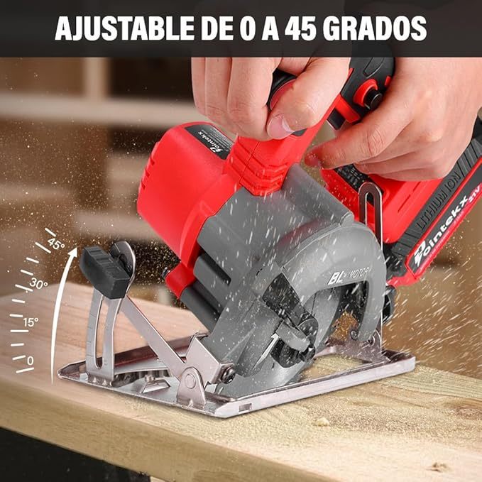 Sierra Circular Inalámbrica 125mm, 7200 RPM, 3 Velocidades Ajustables, Incluye 2 Baterías, Ángulo De Corte Ajustable 0°-45°, Para Cortar Madera, Mármol Y Baldosas De Porcelana