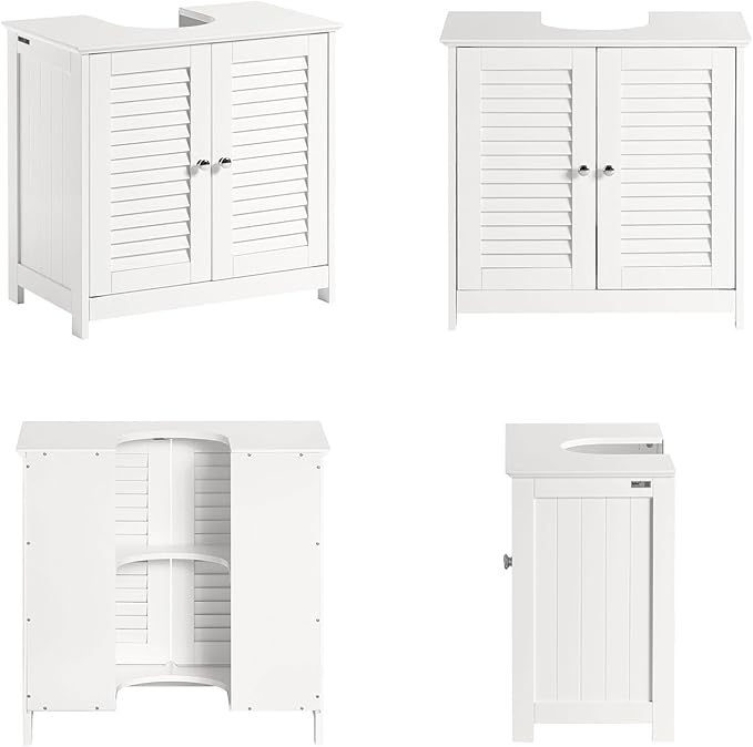 Gabinete para Baño Mueble para Baño Organizador Armario Baño con Estantes Ajustables Muebles para Lavabo con Puerta Anti-Moho(Blanco, Desagüe al Suelo FRG237-II-W)