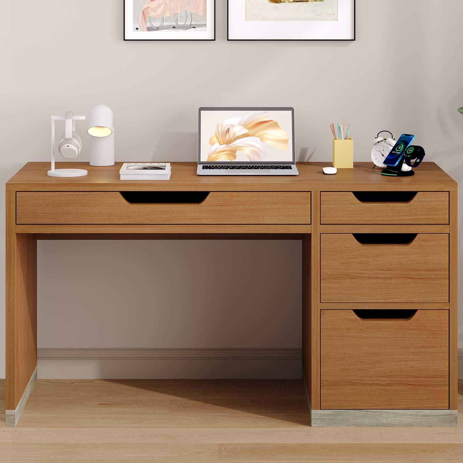 Escritorio de 52 pulgadas con 4 cajones — Escritorio compacto para computadora, ideal para espacios pequeños