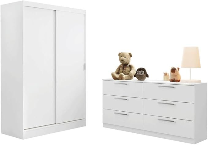 Kit Recámara Infantil Clóset y Cómoda con 6 Cajones - Blanco