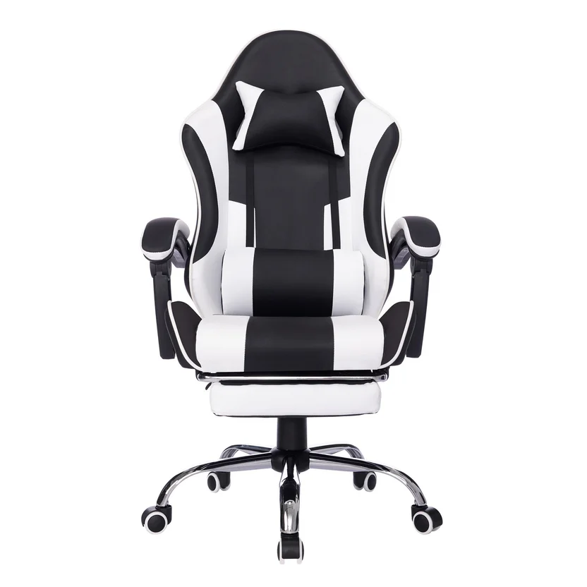 Silla de EscritorioGamer Giratoria Masajeadora Reposapiés 53,5x129x64 cm Blanco/Negro