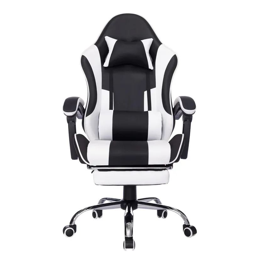 Silla de EscritorioGamer Giratoria Masajeadora Reposapiés 53,5x129x64 cm Blanco/Negro
