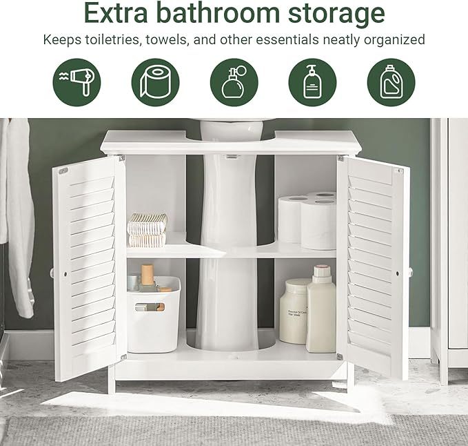 Gabinete para Baño Mueble para Baño Organizador Armario Baño con Estantes Ajustables Muebles para Lavabo con Puerta Anti-Moho(Blanco, Desagüe al Suelo FRG237-II-W)