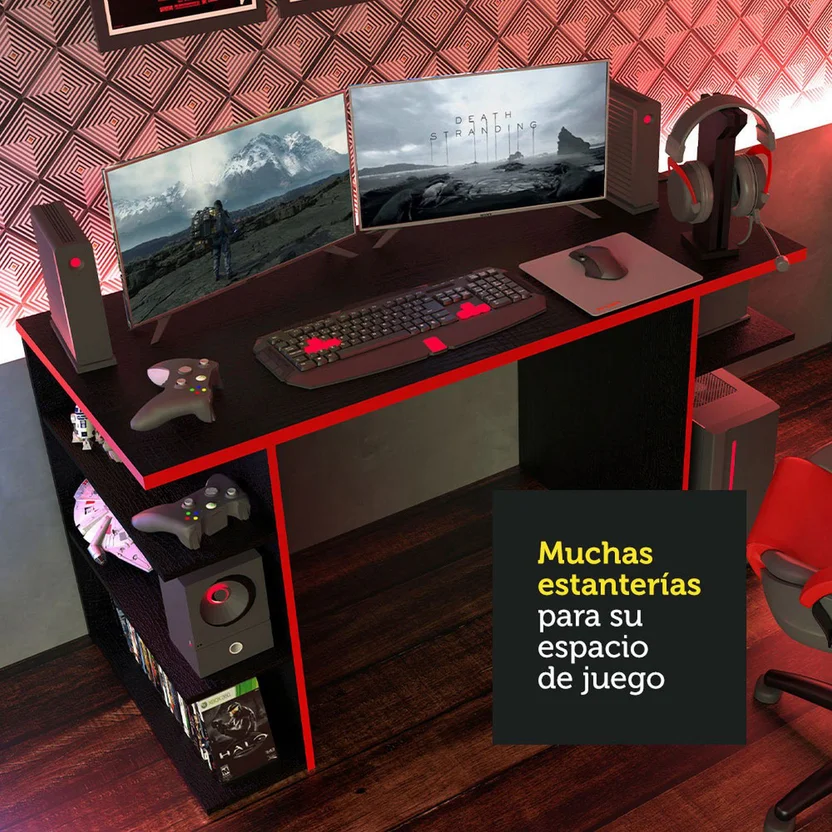 Escritorio Gamer 75X136X60 Rojo y Negro