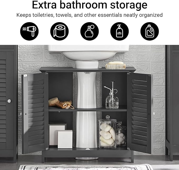 Gabinete para Baño Mueble para Baño Organizador Armario Baño con Estantes Ajustables Muebles para Lavabo con Puerta Anti-Moho(Blanco, Desagüe al Suelo FRG237-II-W)