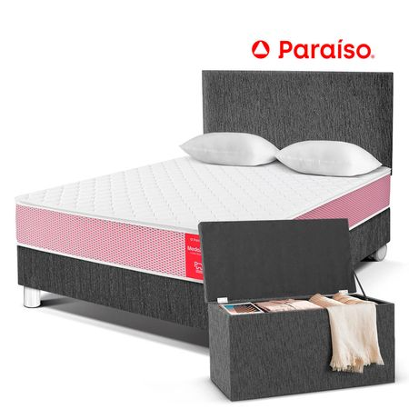 Dormitorio Medallon Acero 2 Plazas + Baúl + 2 Almohadas + Protector