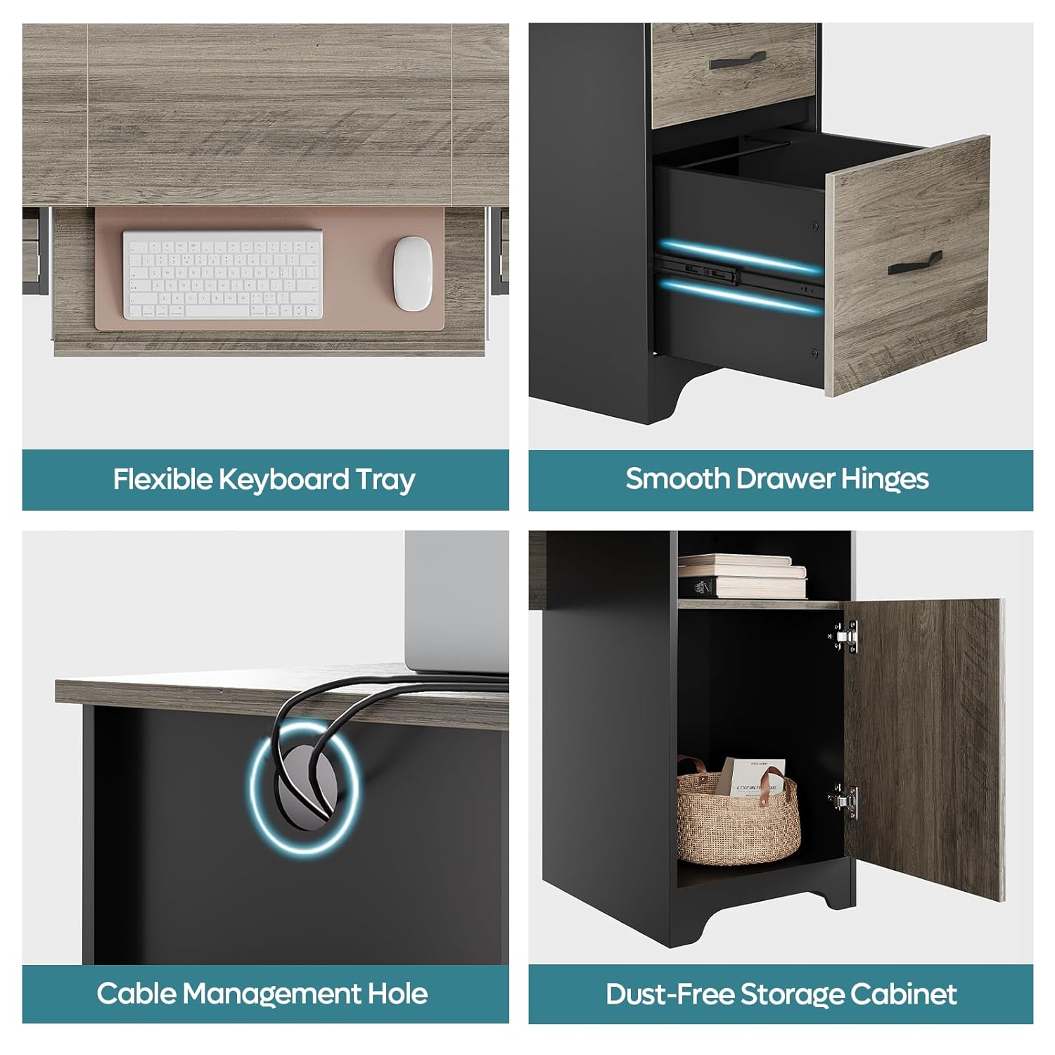 Escritorio ejecutivo industrial de madera de 59 pulgadas con 2 cajones