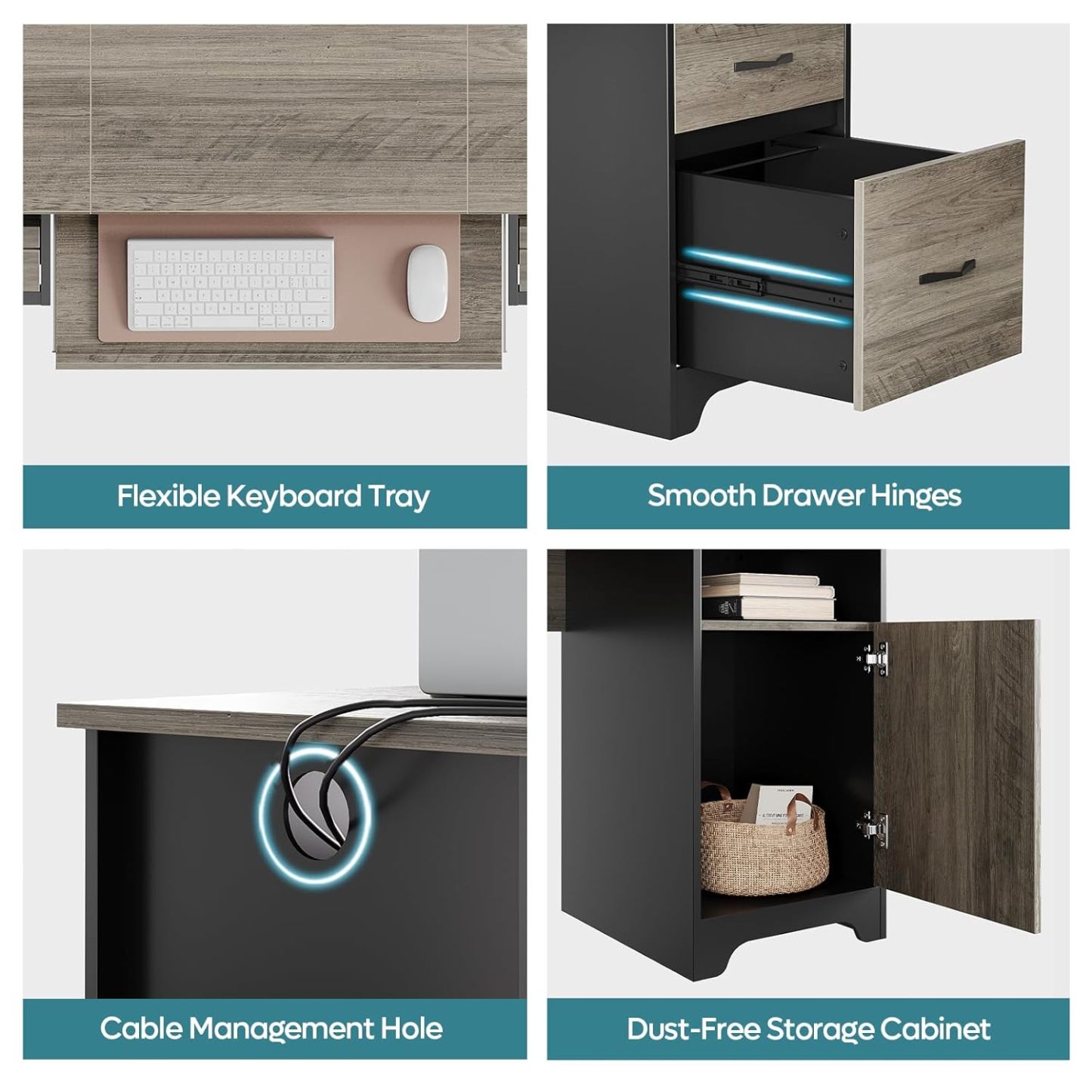 Escritorio ejecutivo industrial de madera de 59 pulgadas con 2 cajones