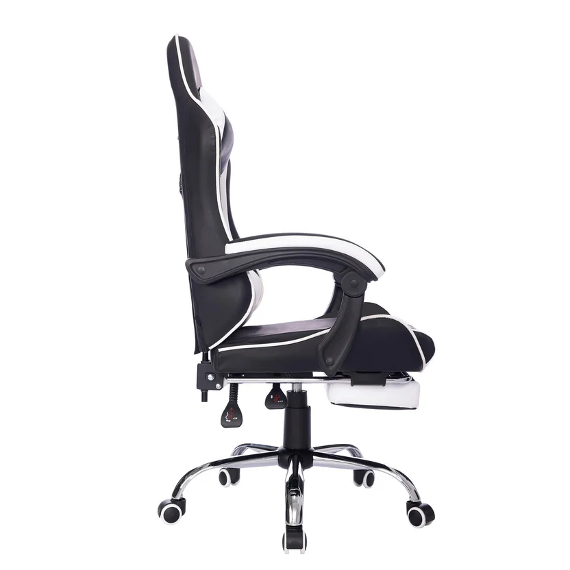 Silla de EscritorioGamer Giratoria Masajeadora Reposapiés 53,5x129x64 cm Blanco/Negro
