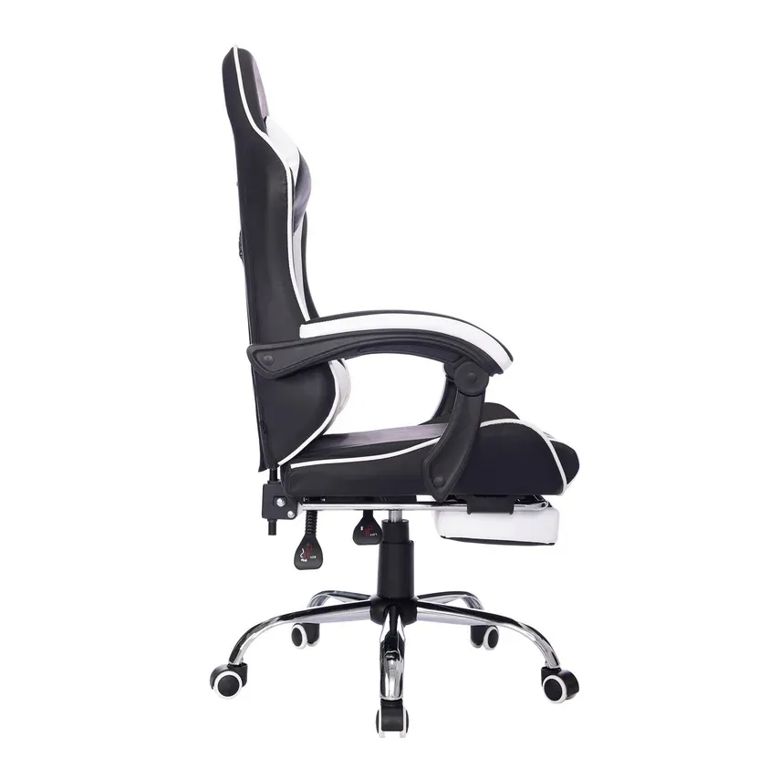 Silla de EscritorioGamer Giratoria Masajeadora Reposapiés 53,5x129x64 cm Blanco/Negro