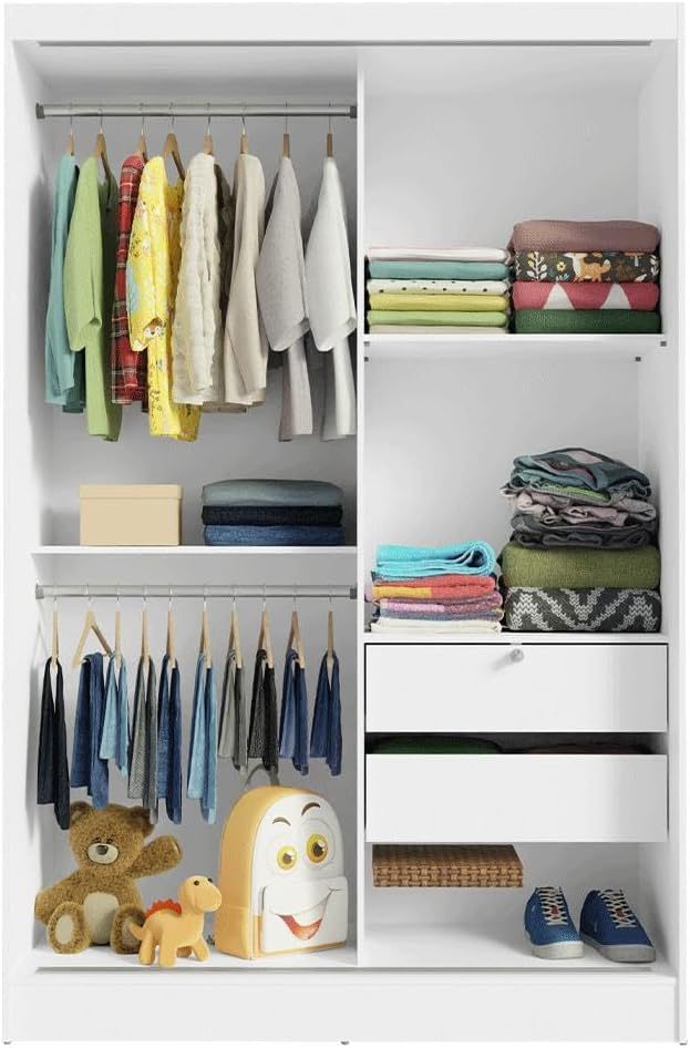 Kit Recámara Infantil Clóset y Cómoda con 6 Cajones - Blanco