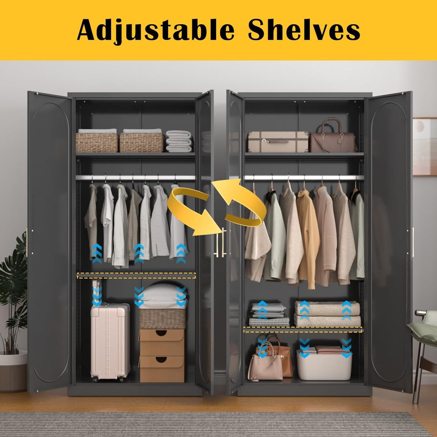 clóset de metal de 71 pulgadas con cajón, clóset de almacenamiento alto para ropa con estantes ajustables y barra colgante, clóset blanco para recámara, hogar, oficina, gimnasio