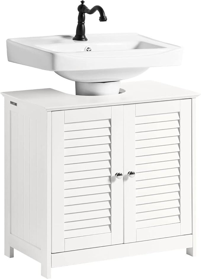 Gabinete para Baño Mueble para Baño Organizador Armario Baño con Estantes Ajustables Muebles para Lavabo con Puerta Anti-Moho(Blanco, Desagüe al Suelo FRG237-II-W)