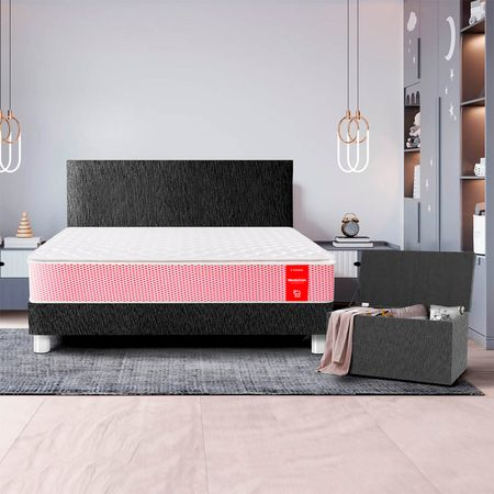 Dormitorio Medallon Acero 2 Plazas + Baúl + 2 Almohadas + Protector