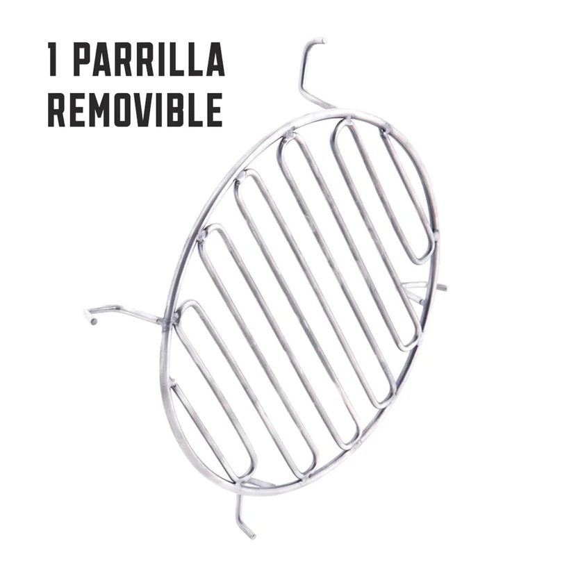 Barril Asador a Carbón en Acero Inoxidable 430 Mini Eco 50x30 Cm 6 Ganchos +1 Parrilla Removible +1 Garfio + 1 Carbonera + 1 Plato Cenicero Steak And Beer