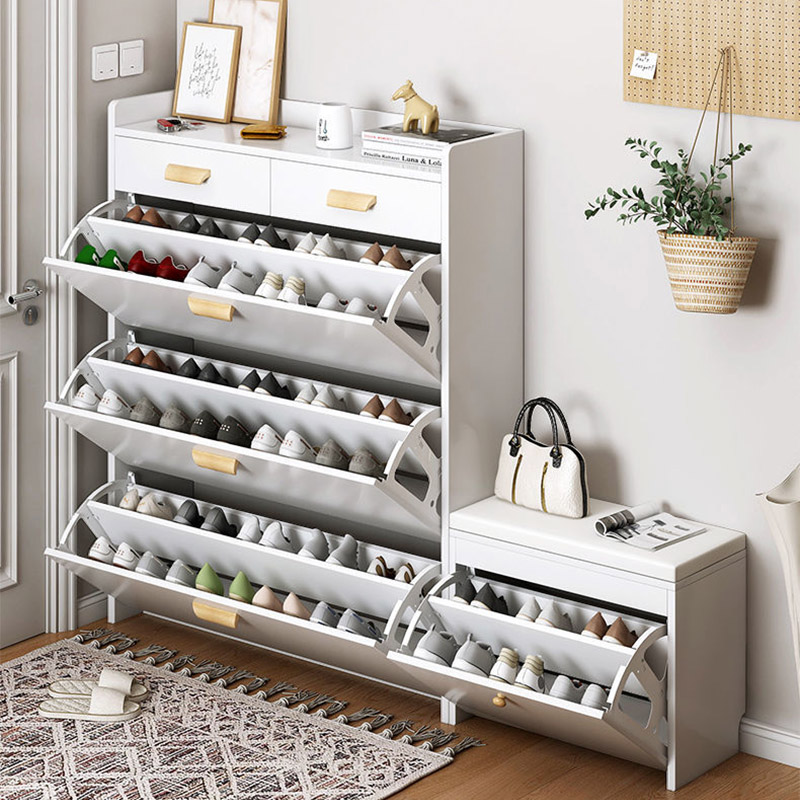 Large capacity folding shoe cabinet can hold 36 pairs of shoes with bench