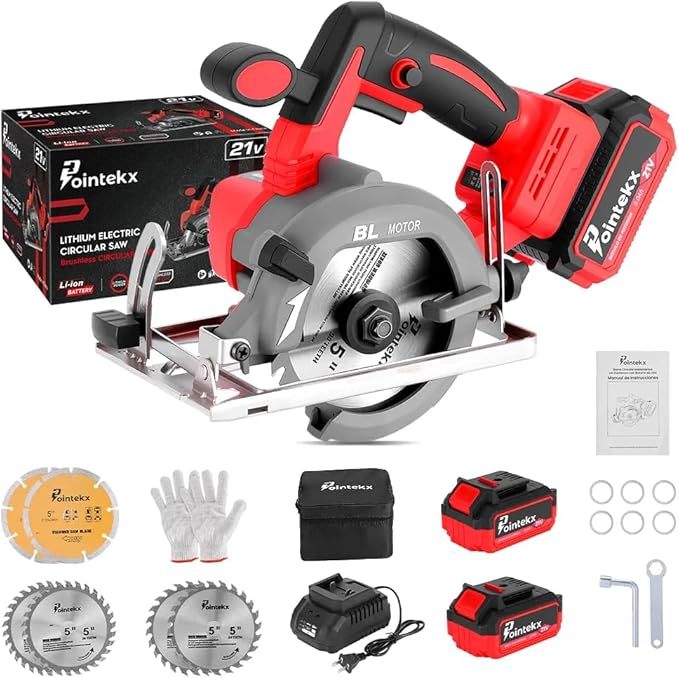 Sierra Circular Inalámbrica 125mm, 7200 RPM, 3 Velocidades Ajustables, Incluye 2 Baterías, Ángulo De Corte Ajustable 0°-45°, Para Cortar Madera, Mármol Y Baldosas De Porcelana