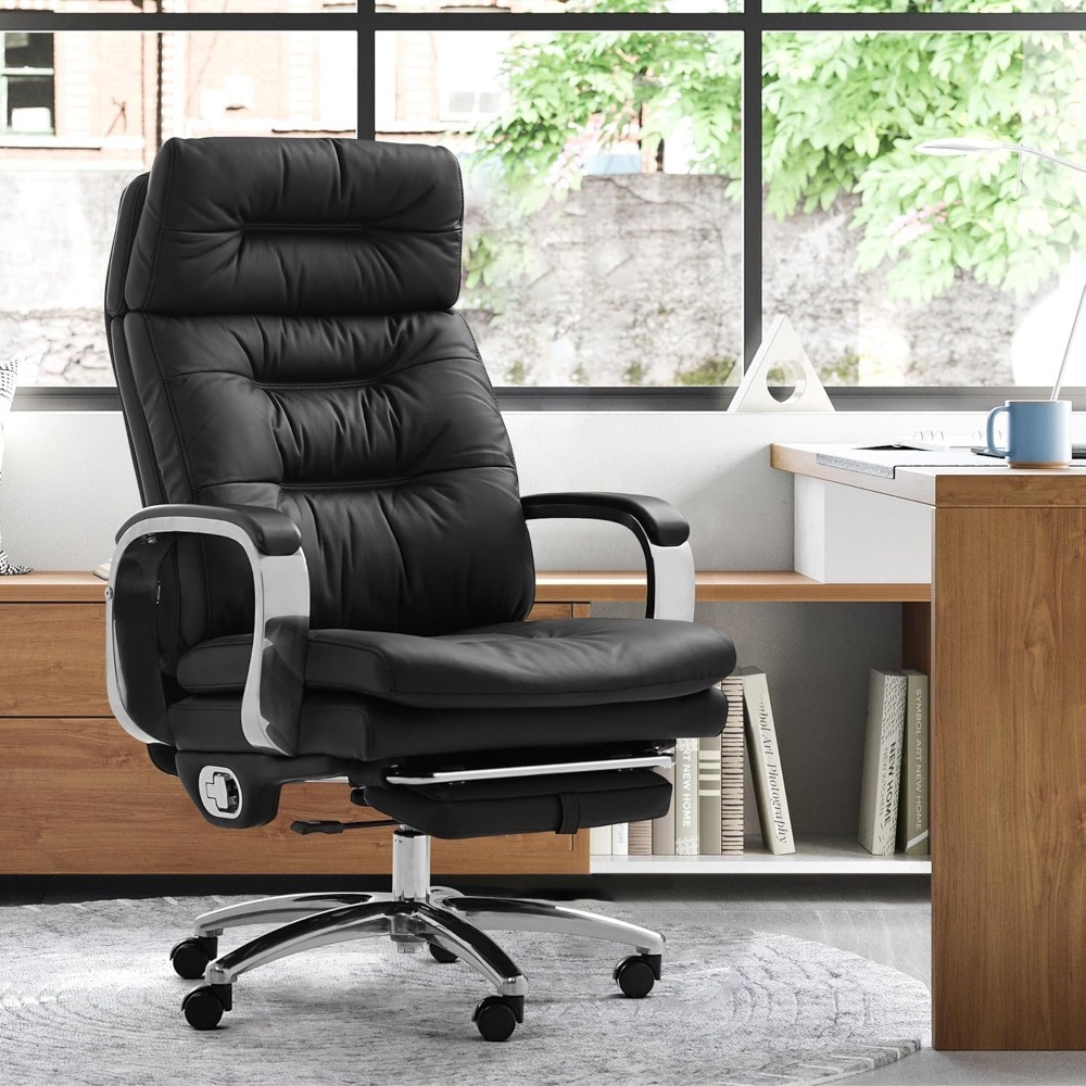 Silla de oficina con masaje de paletas, reposapiés, ventilación con calefacción, gestión ergonómica, silla ejecutiva de oficina totalmente reclinable.