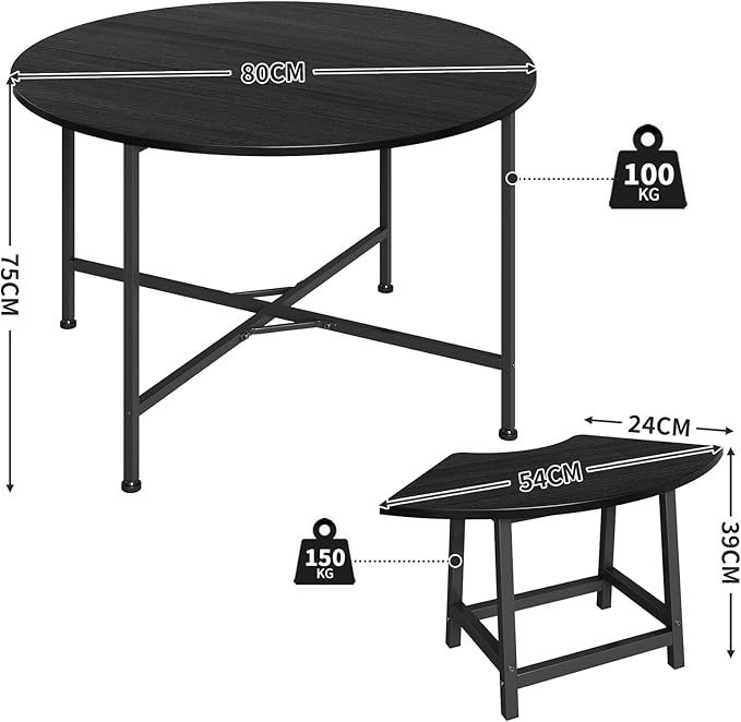 Comedor 4 sillas Moderno Redondo Conjunto de Comedor para Cuatro - Cocina compacta desayunador con 4 taburetes, Resistente y Ahorra Espacio, 80x80 cm, Negro