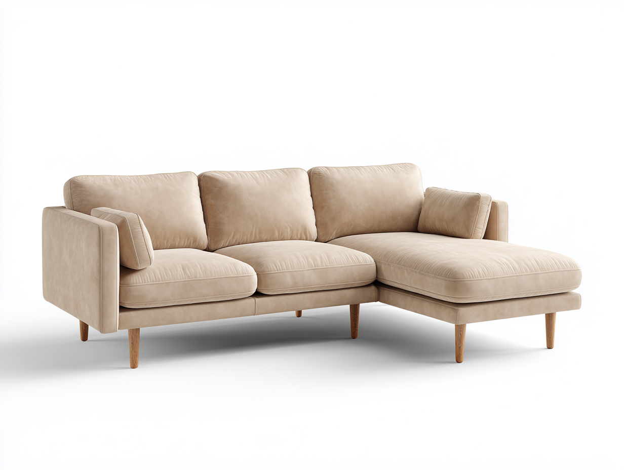 Sofá rinconero tapizado de tela 255x170x82 cm - beige - diseño moderno para salón-Oakgobase