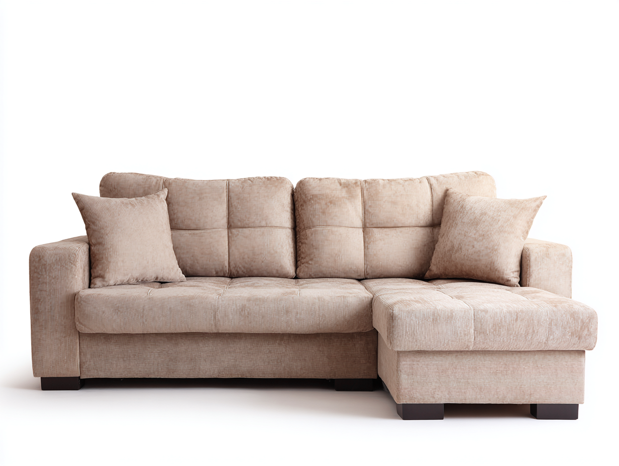 Sofá rinconero tapizado tela 230x150x85 cm beige para salón - diseño moderno-Oakgobase