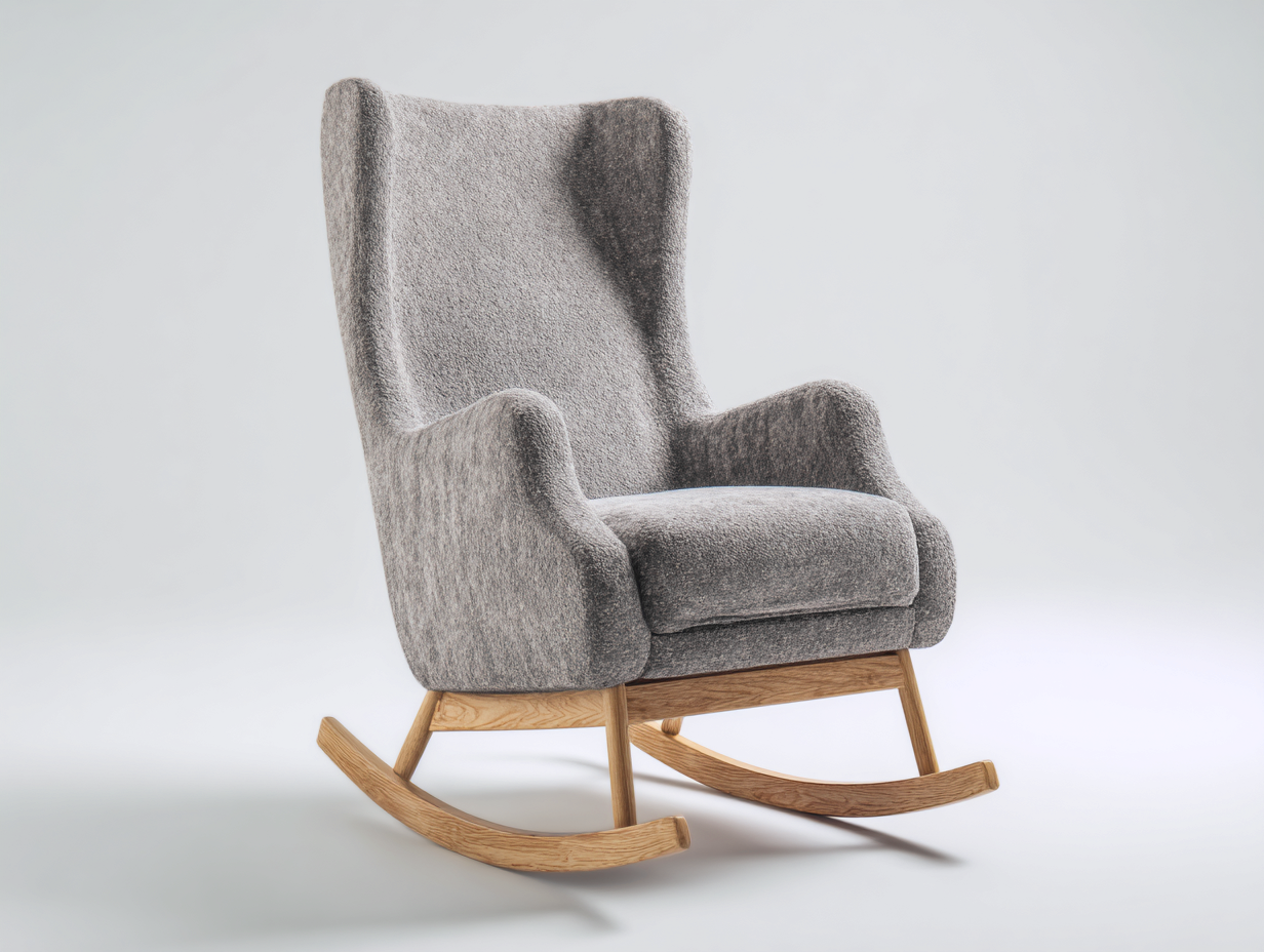 Mecedoras mecedora tapizada con base de madera 78x92x102 cm - gris claro-madera natural - estilo nórdico-Oakgobase