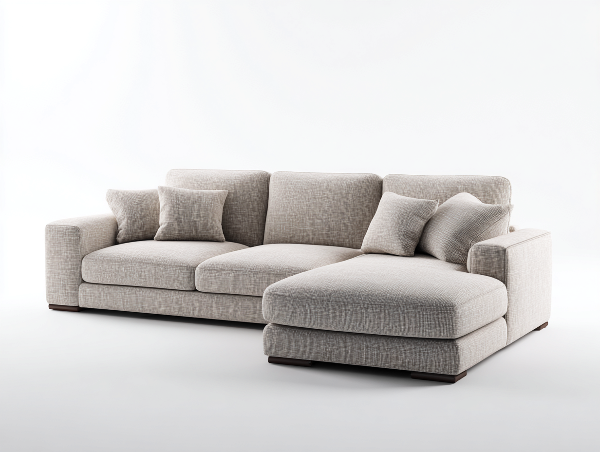 Sofá rinconero tapizado en tela beige 295x170x85 cm - Diseño contemporáneo-Oakgobase