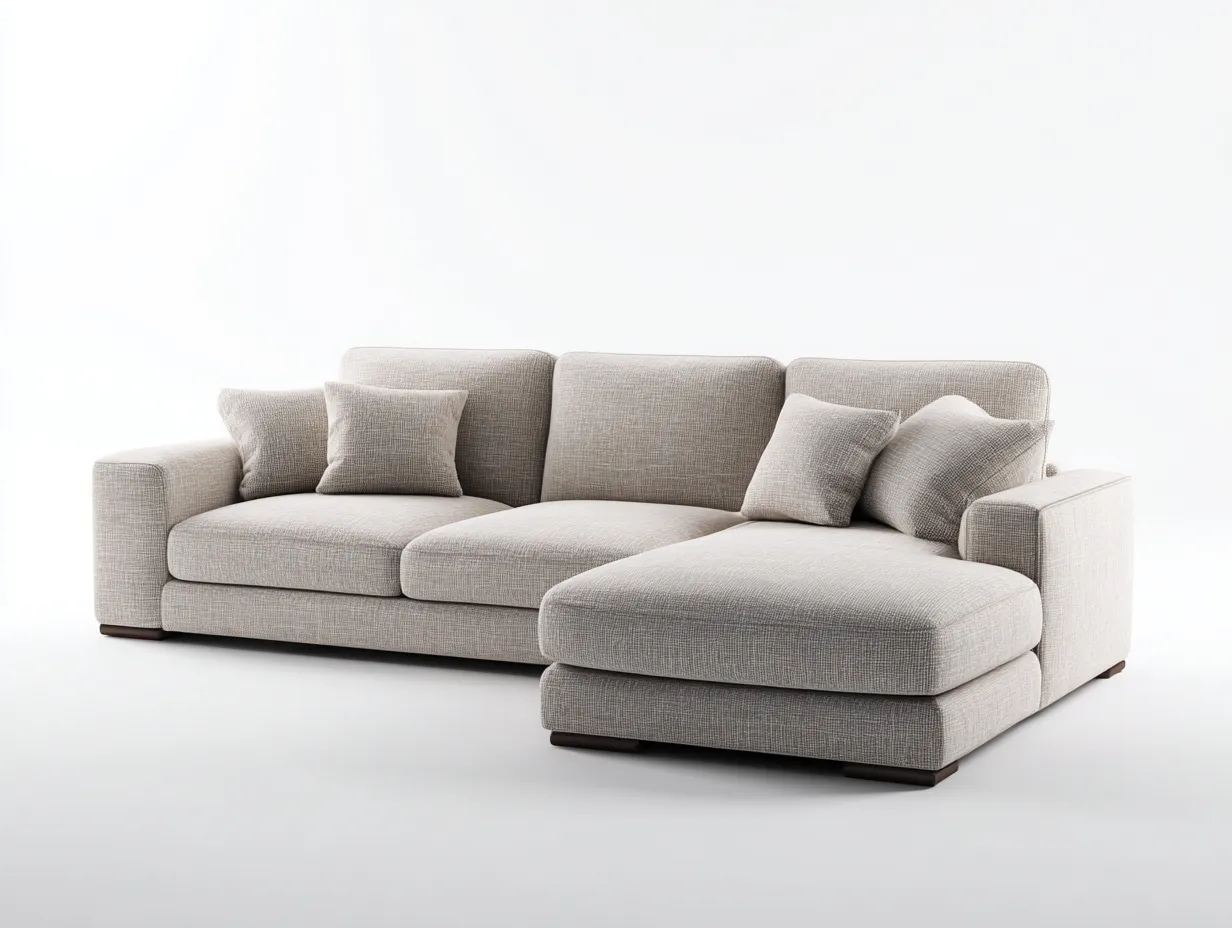 Sofá rinconero tapizado en tela beige 295x170x85 cm - Diseño contemporáneo-Oakgobase