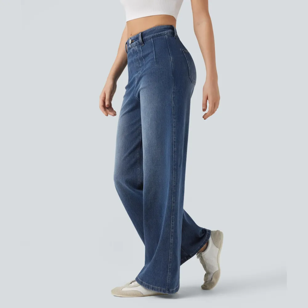 Halara Flex High Waisted Tummy Control Wide Leg Casual Jeans with Pockets