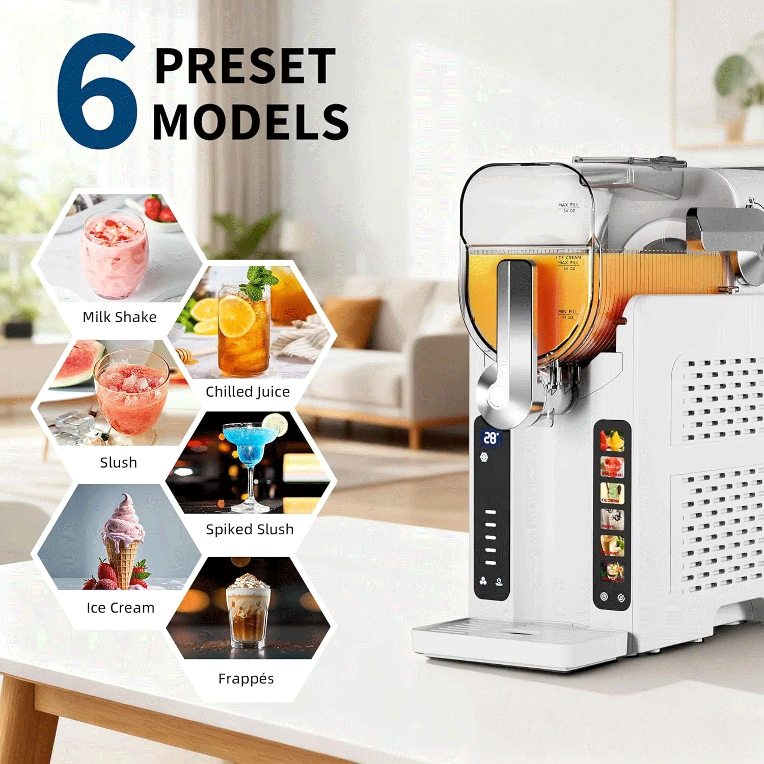 Slushie Machine - All-in-One Slushy Maker for Home with LED Display, Auto-Clean, No Ice Needed, and 6 Preset Programs for Frozen Margaritas, 