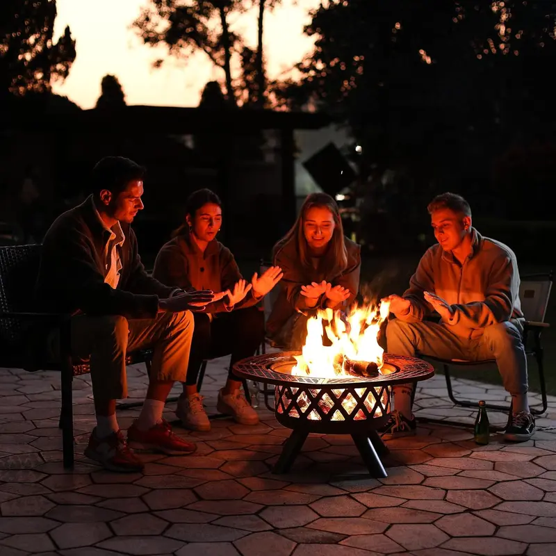 Product Introduction of BALI OUTDOORS 2-in-1 Wood Fire Pit with Grill 360&deg; Rotated for Backyard Camping Tailgating Party Heavy Duty Firepit 5