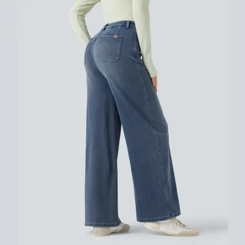 Halara Flex High Waisted Tummy Control Wide Leg Casual Jeans with Pockets