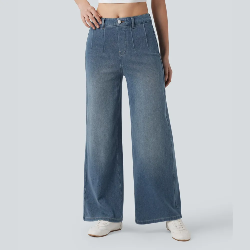 Halara Flex High Waisted Tummy Control Wide Leg Casual Jeans with Pockets