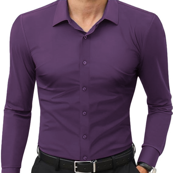 🔥10-Pack (one of each color)🔥Men’s Stretch Slim-Fit Long Sleeve Dress Shirt