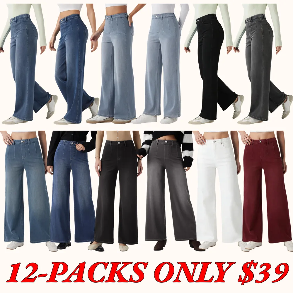 Halara Flex High Waisted Tummy Control Wide Leg Casual Jeans with Pockets