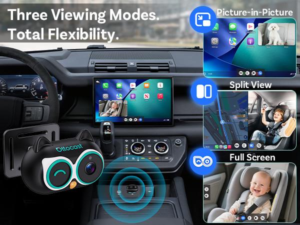 OTTOCAST Baby Car Camera &Wireless CarPlay Adapter,1080P HD Rear Seat Monitor Display on Car Screen,150&deg;Wide Angle No-Glow Night View, Safety for Kids & Infants