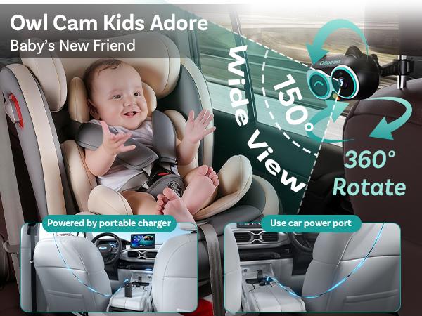 OTTOCAST Baby Car Camera &Wireless CarPlay Adapter,1080P HD Rear Seat Monitor Display on Car Screen,150&deg;Wide Angle No-Glow Night View, Safety for Kids & Infants