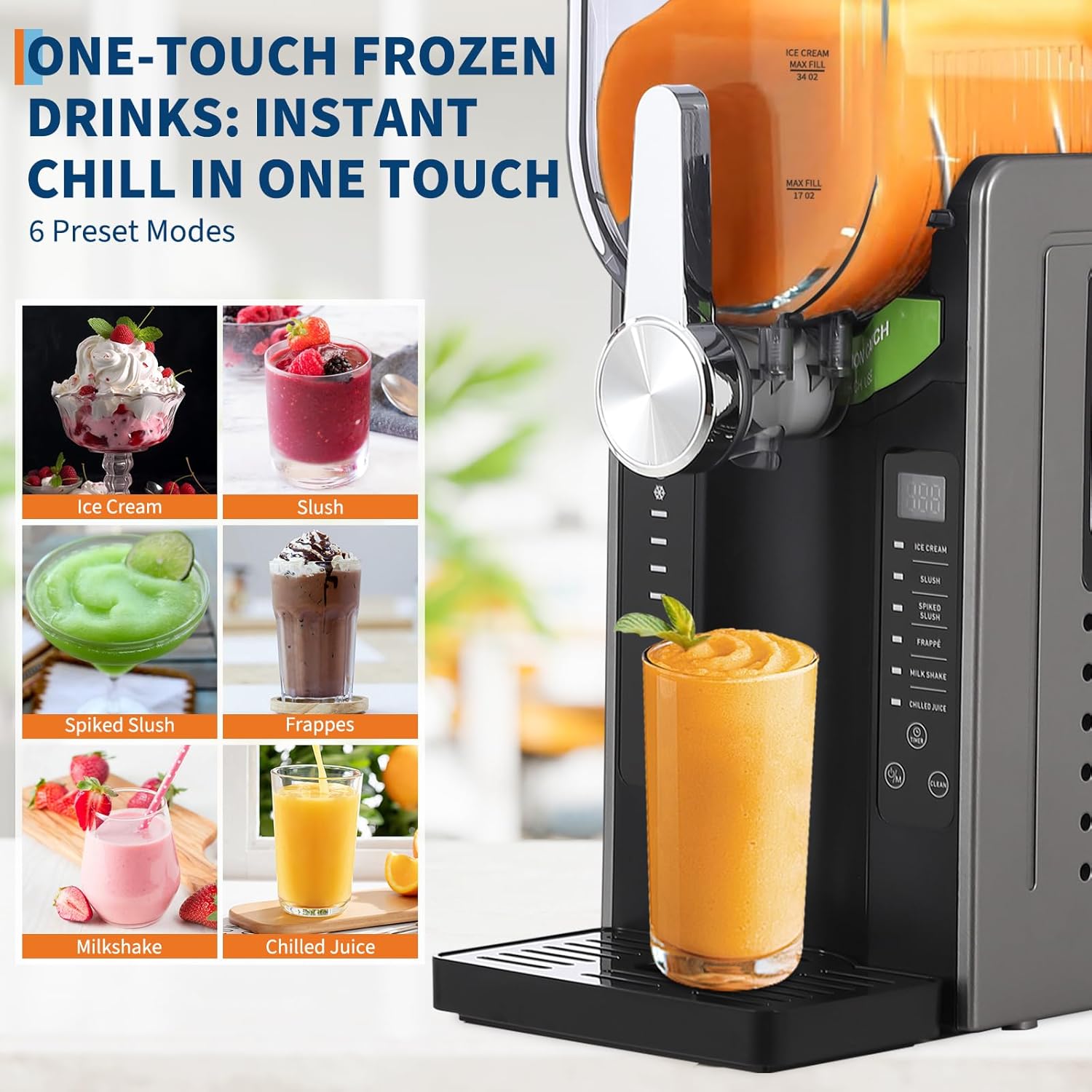 Slushie Machine - All-in-One Slushy Maker for Home with LED Display, Auto-Clean, No Ice Needed, and 6 Preset Programs for Frozen Margaritas, 