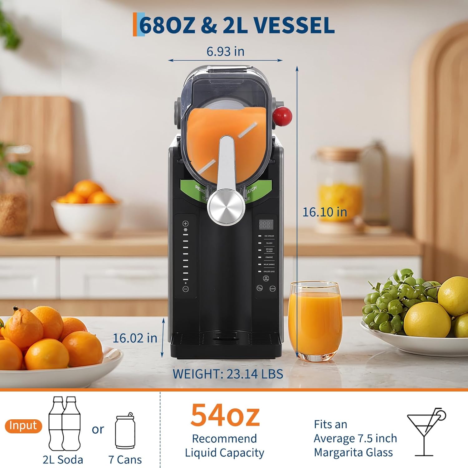 Slushie Machine - All-in-One Slushy Maker for Home with LED Display, Auto-Clean, No Ice Needed, and 6 Preset Programs for Frozen Margaritas, 