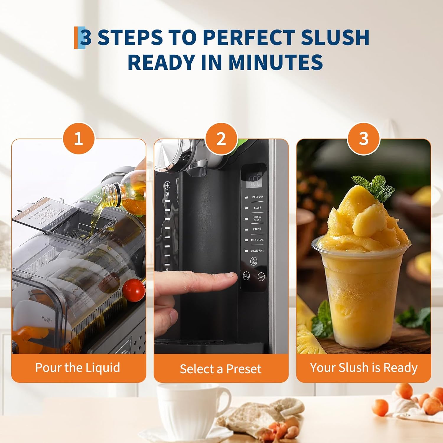 Slushie Machine - All-in-One Slushy Maker for Home with LED Display, Auto-Clean, No Ice Needed, and 6 Preset Programs for Frozen Margaritas, 