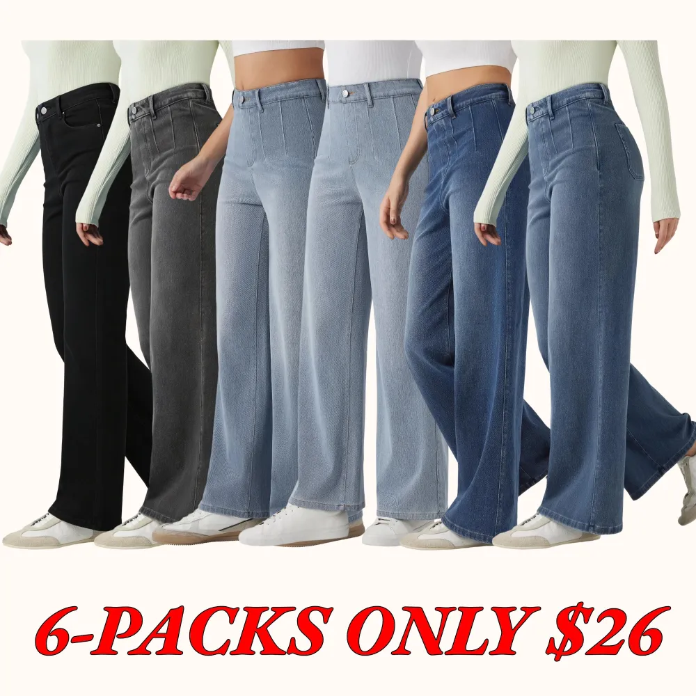 Halara Flex High Waisted Tummy Control Wide Leg Casual Jeans with Pockets