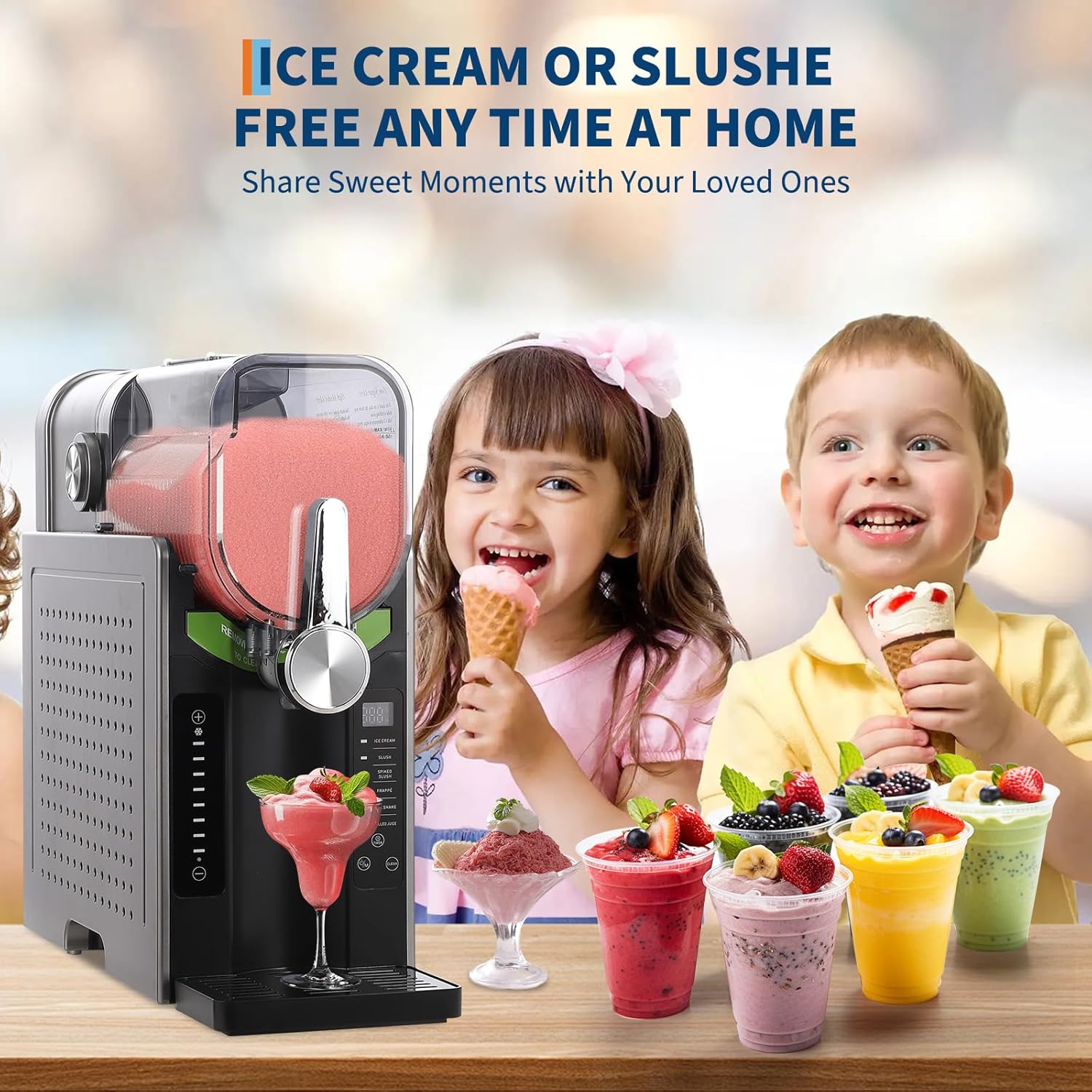 Slushie Machine - All-in-One Slushy Maker for Home with LED Display, Auto-Clean, No Ice Needed, and 6 Preset Programs for Frozen Margaritas, 