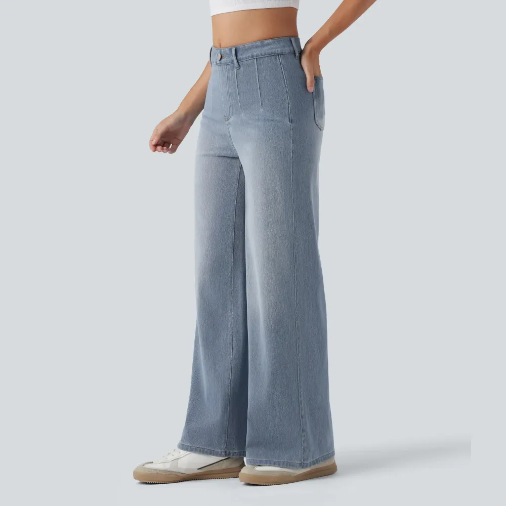 Halara Flex High Waisted Tummy Control Wide Leg Casual Jeans with Pockets