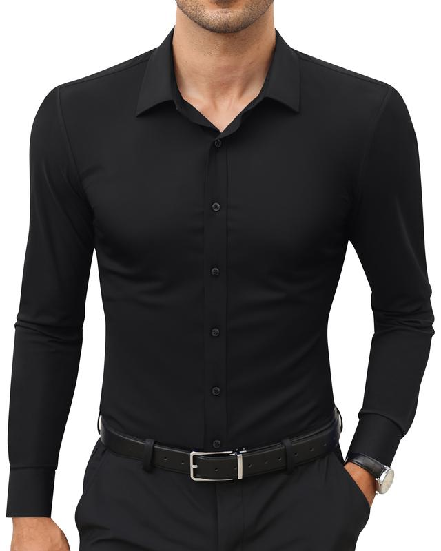 🔥10-Pack (one of each color)🔥Men’s Stretch Slim-Fit Long Sleeve Dress Shirt