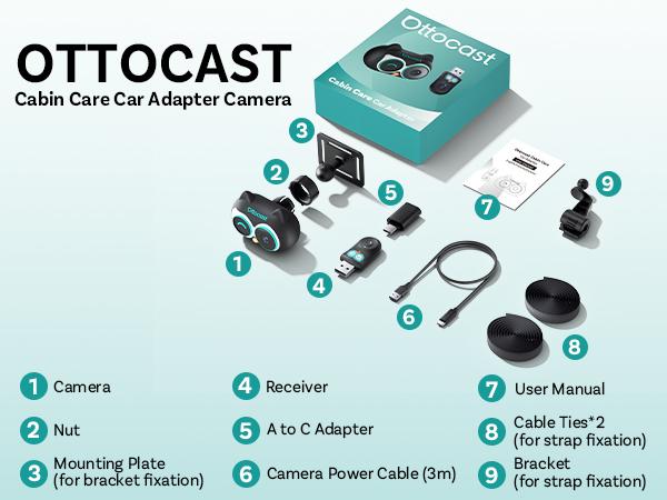 OTTOCAST Baby Car Camera &Wireless CarPlay Adapter,1080P HD Rear Seat Monitor Display on Car Screen,150&deg;Wide Angle No-Glow Night View, Safety for Kids & Infants