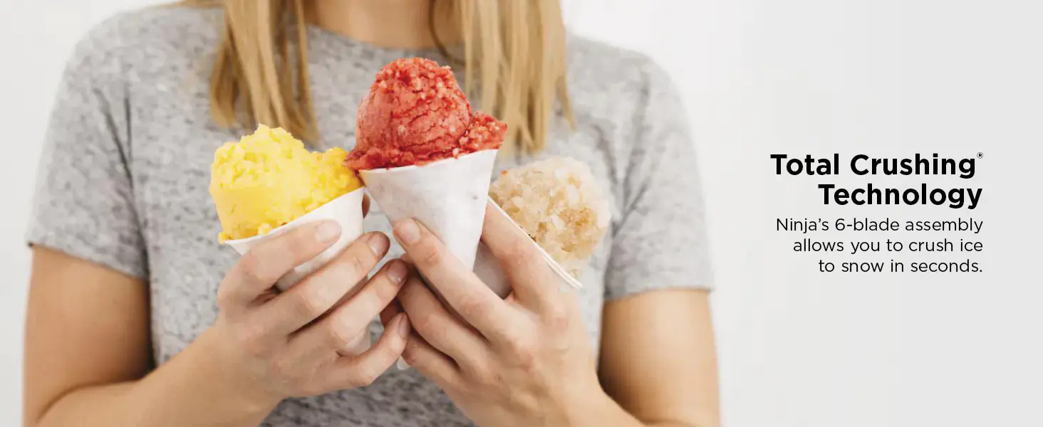 Total Crushing Technology Ninja&rsquo;s 6-blade assembly allows you to crush ice to snow in seconds