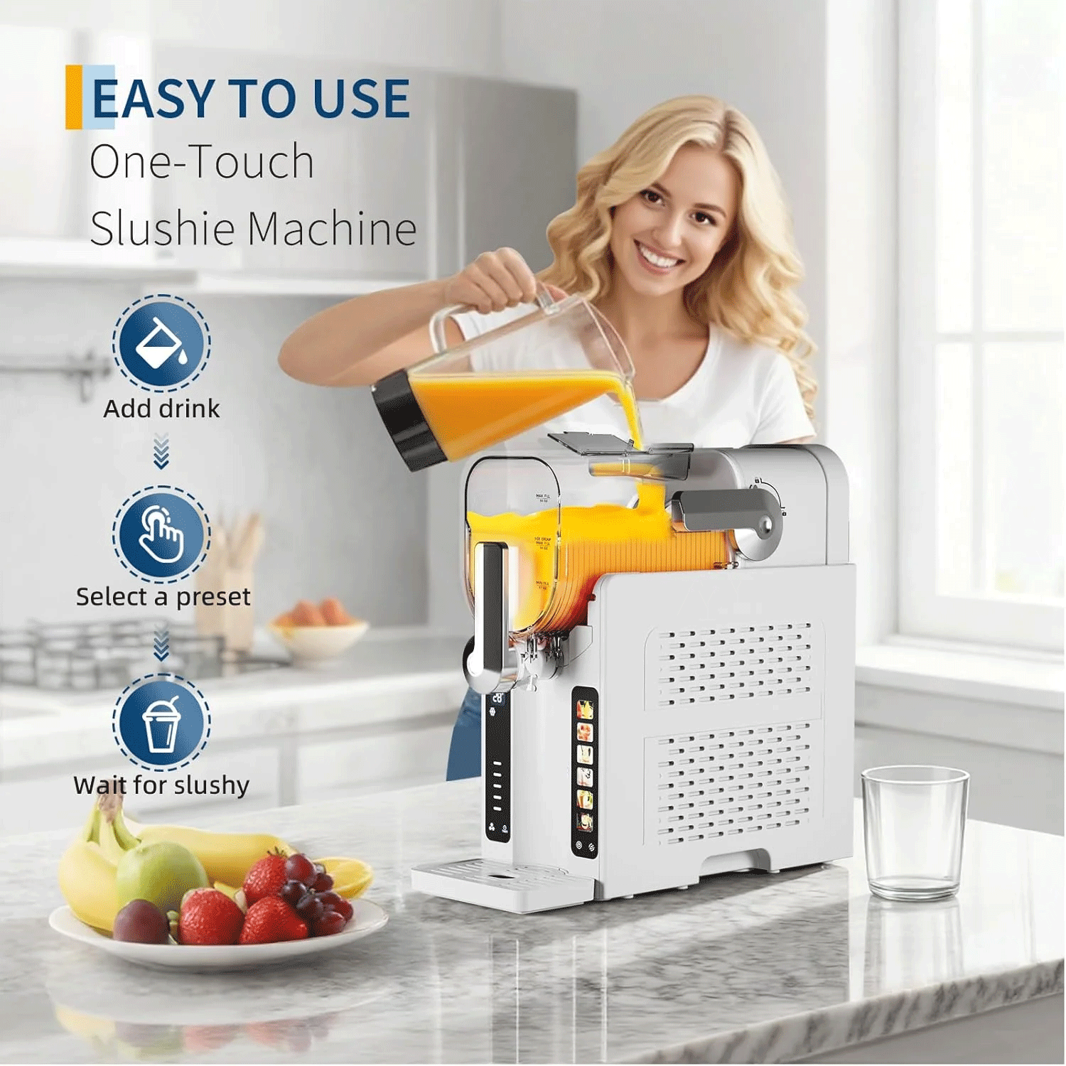 Slushie Machine - All-in-One Slushy Maker for Home with LED Display, Auto-Clean, No Ice Needed, and 6 Preset Programs for Frozen Margaritas, 