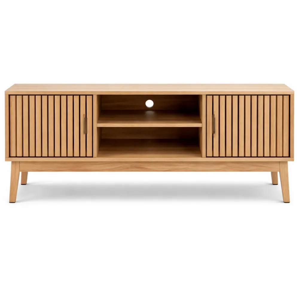 Meuble TV Bas Contemporain en Bois Marron 117x48x40 cm