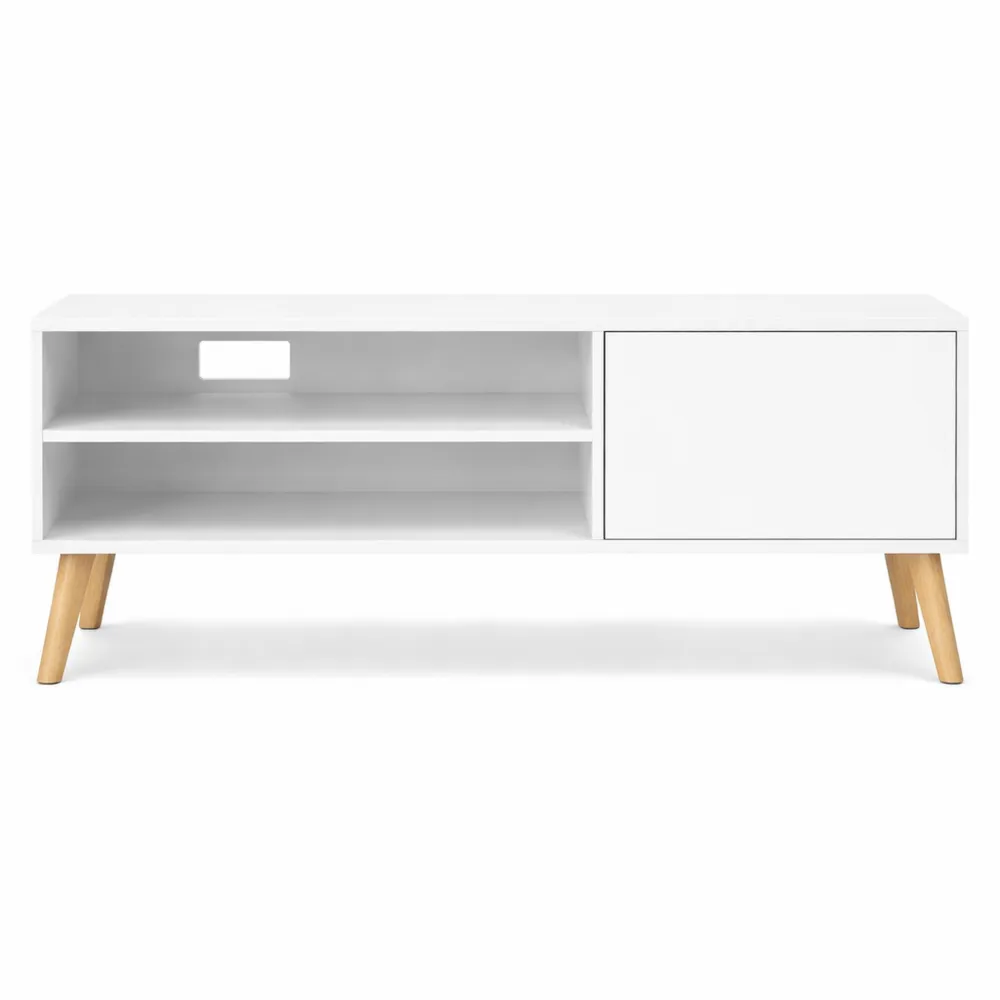 Meuble TV avec Rangement pour Télévision jusqu'à 55 Pouces, Style Rustique, 120 cm, Blanc